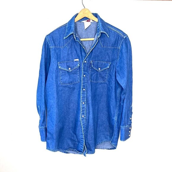 Vintage Carhartt Mens Denim Snap Button Western Union‎ Made Shirt - Sz L - Picture 1 of 6